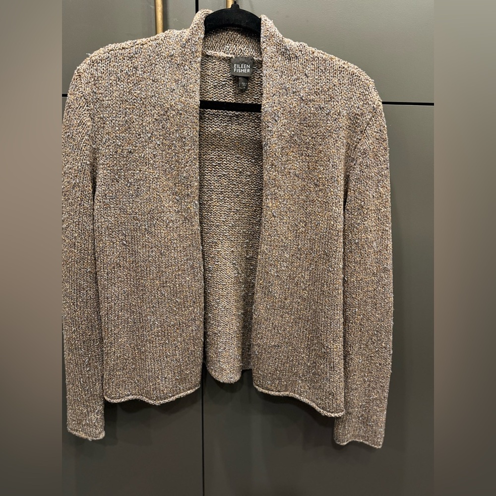 Eileen Fisher 100% Silk Bouclé Knit Open Cardigan – Women’s Medium - Picture 2 of 5